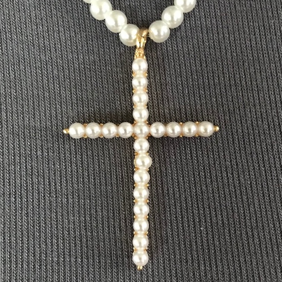SOLD—Medici Contessina Pearls Gold Renaissance Cross Necklace Handmade Replica - Picture 4 of 16